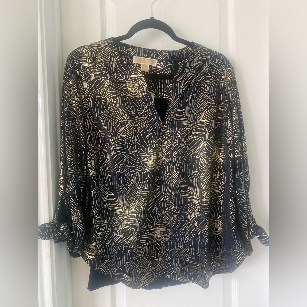 Michael Kors gold and navy blouse size-L